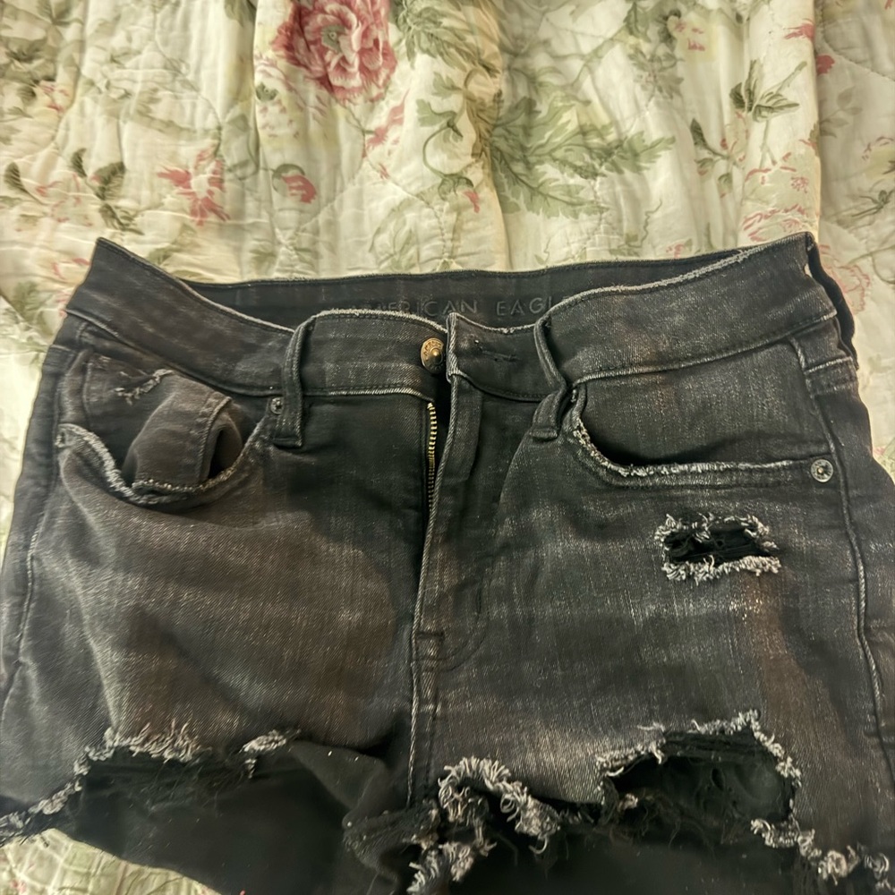 American Eagle Outfitters Black Distressed Cutoff Jean Shorts